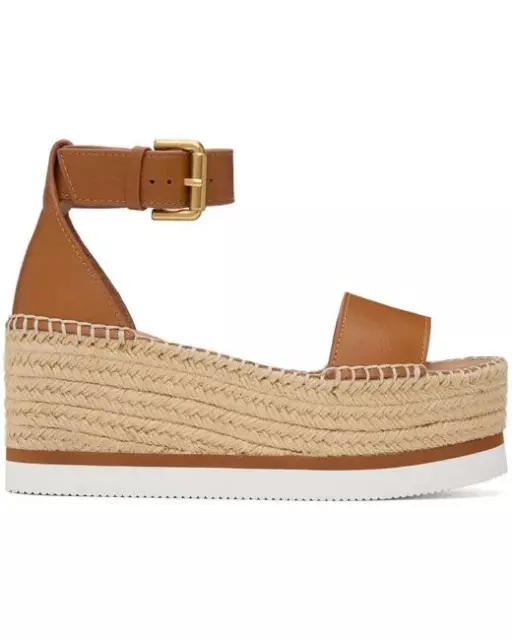 See by Chloe Glyn Platform Espadrille Sandal Women's EU 39 US 9 Brown Leather