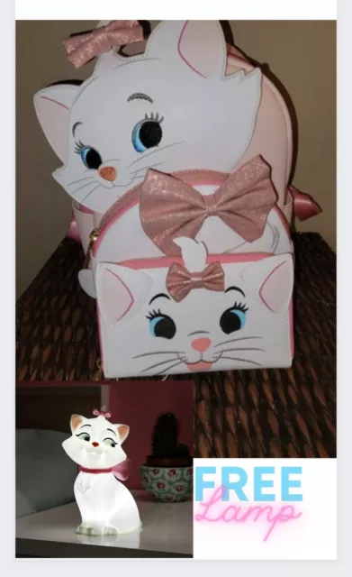 LOUNGEFLY DISNEY THE ARISTOCATS MARIE Lot MINI BACKPACK New  Wallet Lamp Combo