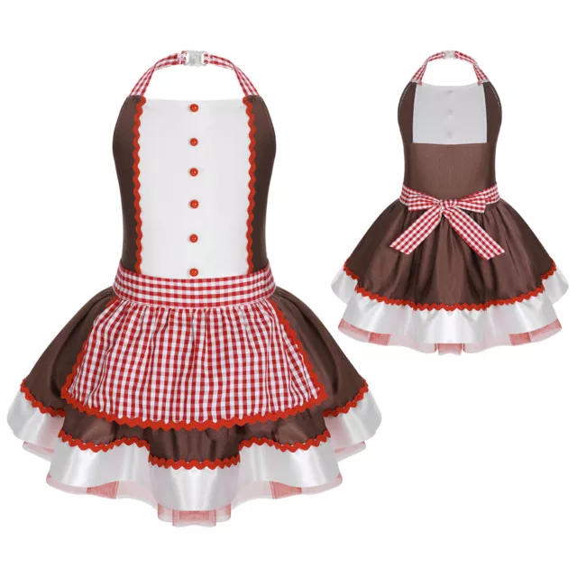 UK Kids Gingerbread Man Cosplay Costume Girls Christmas Carnival Fancy Dress Up