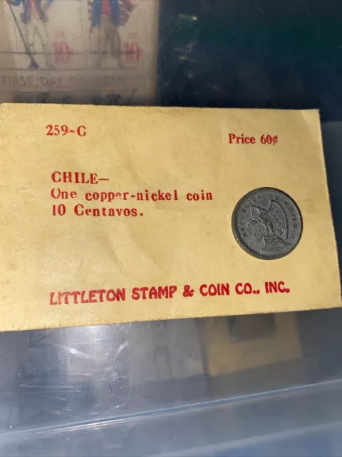 chile copper nickel coin 10 gentavos littleton stamp & coin company 1938