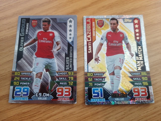 Topps Match Attax 2015/16 Premier League Arsenal Giroud Silver Cazorla Man Match