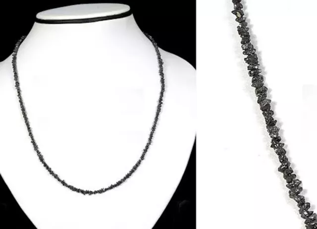 45.73,Ct 3.5 Mm Uncut Black Diamond Natural Beads 18" Necklace 925 Silver Clasp
