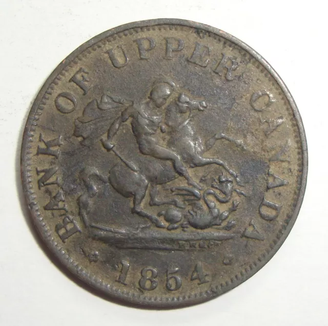 1854 Bank Of Upper Canada Dragonslayer Half Penny Token Coin