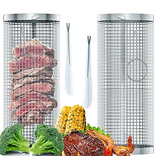 Lot de 2 paniers de barbecue cylindriques en acier inoxydable 304