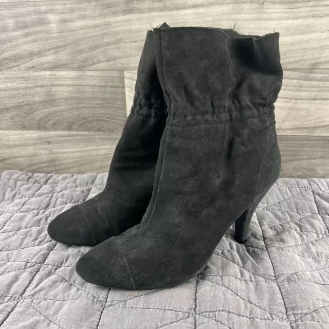 Nine West Idamae Booties Womens 8M Gray Leather Pull On Slouchy Cap Toe Heel