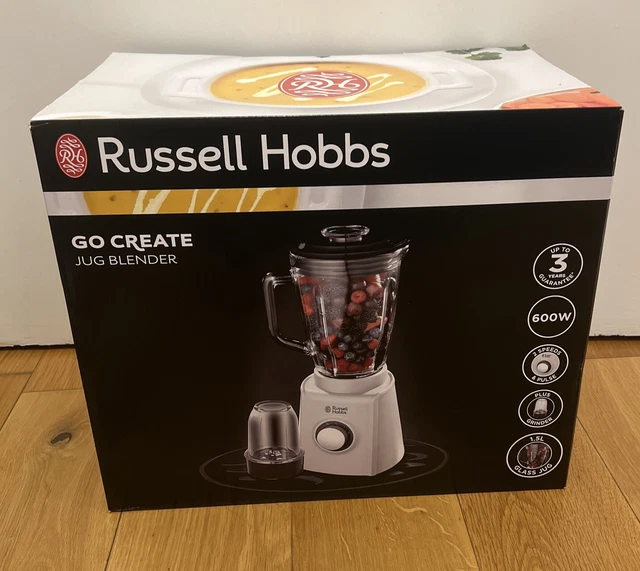 RUSSELL HOBBS GO Create White 1.5L Glass Jug Blender With Spice Grinder