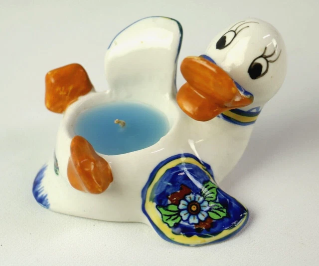 Vintage Anthropomorphic Duck Candle Figurine Hand Painted Ceramic 4"
