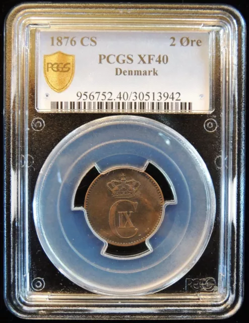 1876 2 Ore CS Denmark - PCGS XF40 - PCGS#30513942 - Rare / Low mintage