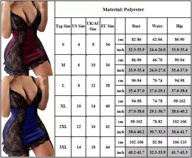 Plus Size Women Sexy Babydoll Lace Nightdress Lingerie Dress Sleepwear Nightwear 3