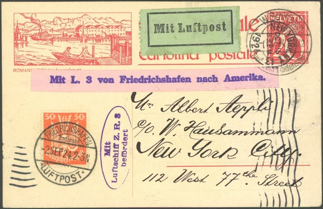 ZULEITUNGSPOST Schweiz: L.Z. R.3, Amerikafahrt, Aufgabe als Bodensee Schiffspost