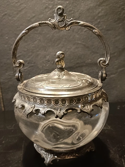 Sucrier Ancien / Bonbonnière – Papillons Métal Argenté – Laiton – France