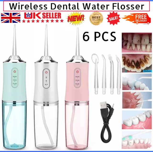 Cordless Water Flosser Dental Oral Irrigator Portable Teeth Cleaner 4 Jet Tips
