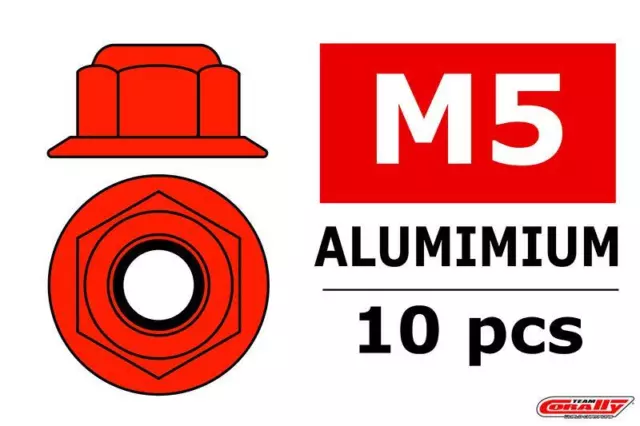 Team Corally dado esagonale alluminio autofissante M5 con cintura rossa 10 pz/C-