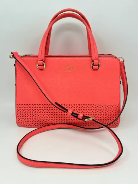 KATE SPADE Wakefield Convertible Leather NEON PINK Purse Satchel Crossbody