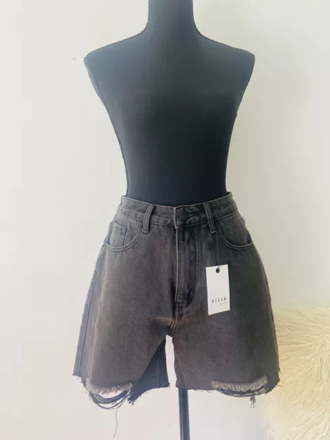 Dissh Size 8 Nation Black Distressed Denim Shorts Washed Black BNWT