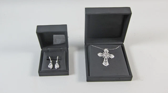 3pc Lot of Nadri Sterling Silver & CZ Jewelry  Earrings & Cross on Chain MIB