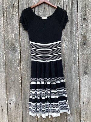 Kate Spade New York XS Knit Dress White Black Striped Short Sleeve Cotton ⭐️8682