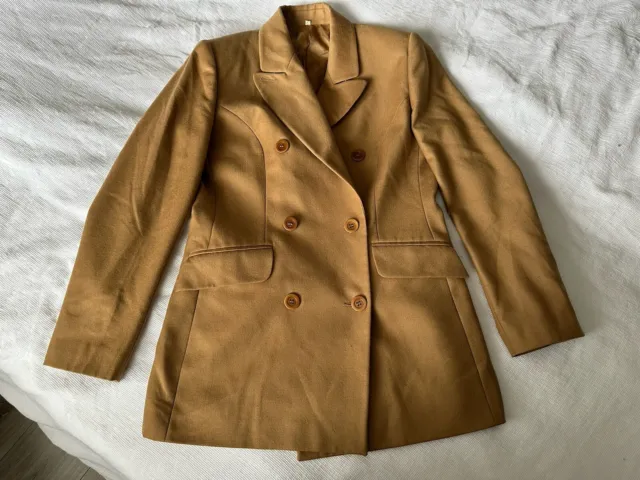 Vintage Caramel Tan Brown pure Wool Jacket Coat Blazer Coat Size 12 M S Italy
