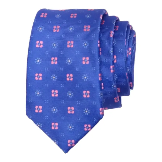 NORDSTROM Boys Tie 100% Silk Blue Pink Woven Designer Dress Suit Prep Necktie