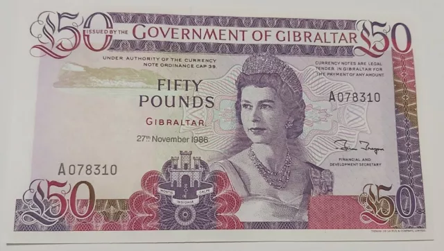 GIBRALTAR, 50 pounds banknote, 1986,QUEEN ELIZABETH P-24,  UNC.PERFECT