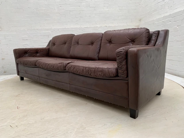 EB3402 Danish Brown Leather Three Seater Sofa Mid-Century Modern Vintage M3SS