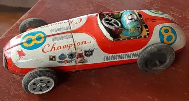 Vintage 1950-60's ATC Asahi Japan Tin Friction Champion 8 Mobilgas Race Car Toy