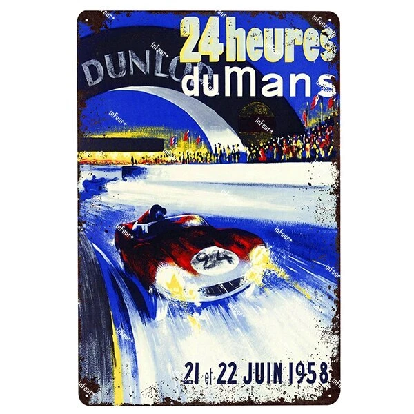 Plaque Murale Métal Rétro 24 Heures Du Mans - Dimensions 30x20 Cm - Neuf