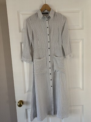 ZARA BASIC  Women's Black & White Striped Long Shirt Dress Black Buttons Sz XS