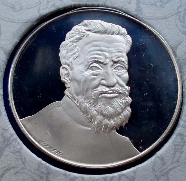 MICHELANGELO 500th ANNIVERSARY OF BIRTH 1975 BU Proof Medal 39mm Silver. B9