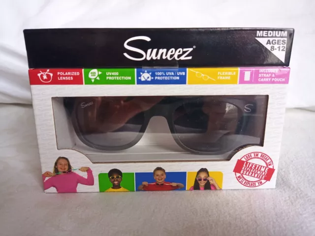 Suneez Flexible Kids Polarised Sunglasses UV400 & UVA/UVB, Black, 8-12 Yrs, VGC