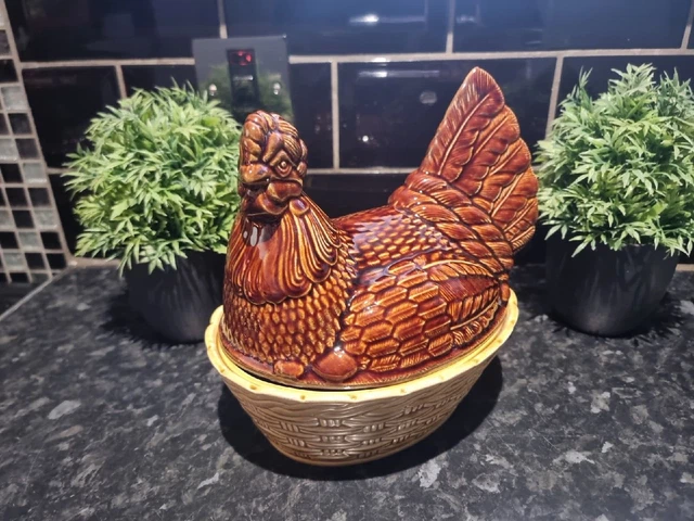 Cesta de almacenamiento de huevos de pollo Country Retro década de 1970 genuina rara de cerámica a medida.