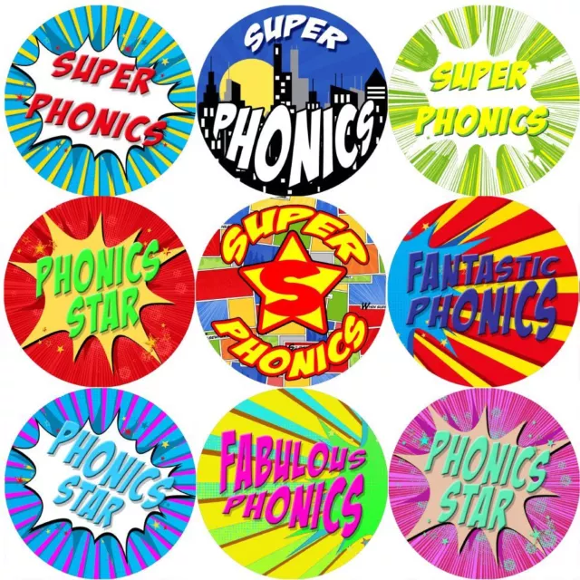 144 Superhero Phonics 30mm Reward Stickers for School Teachers, Parents, Nursery