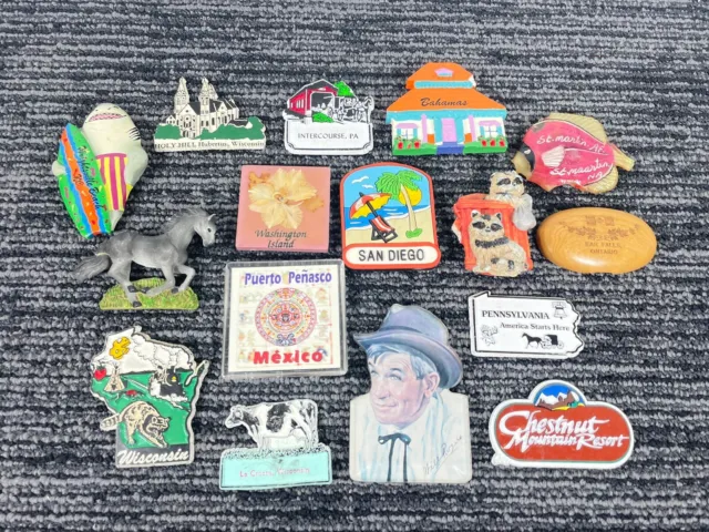 🔥 Lot Of 16 • Vintage Refrigerator Magnets • San Diego Bahamas Wisconsin Etc