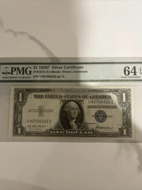 United States-Silver Certificate 1 Dollar 1935F Fr#1615 (UI Block) PMG Grade 64