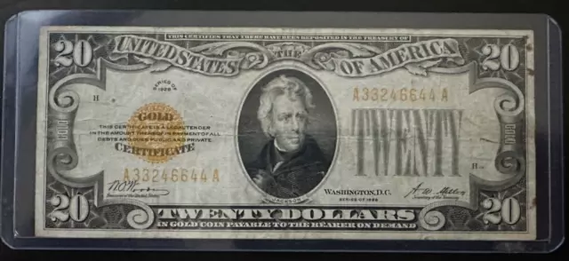 1928 Gold Certificate 20  Dollars Note Banknote Vf