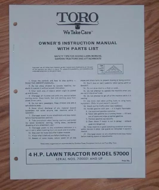 Manuel Du Propriétaire Toro Catalogue De Pièces 4 Ch Tracteur De Pelouse