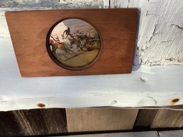 McAllister Wood Framed Colored Glass Magic Lantern Slide - The Lion Hunt