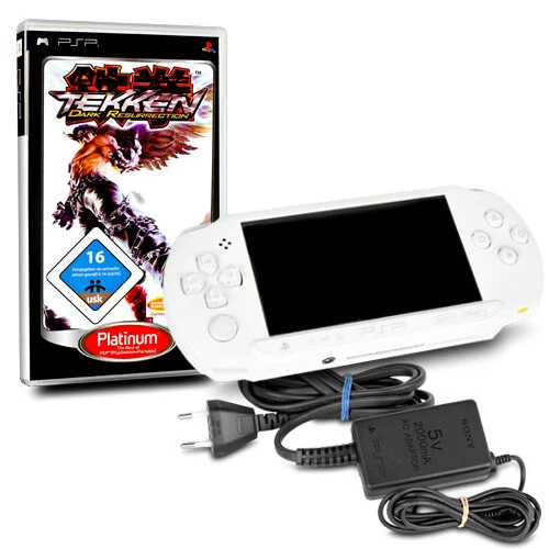 Psp E1004 Console Blanc/Blanc # 50A +Câble Du Chargeur + Jeu Tekken Sombre