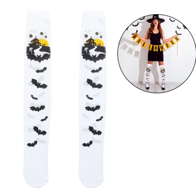 White Polyester Halloween Stockings Women's Cosplay Long Socks Knee High