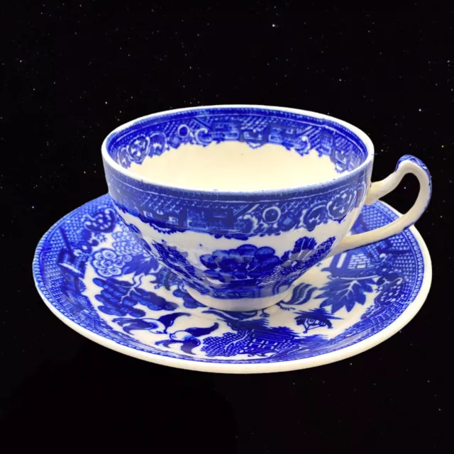 Vintage W Adams And Sons Staffordshire England Blue Willow Oval Teacup Saucer 3”