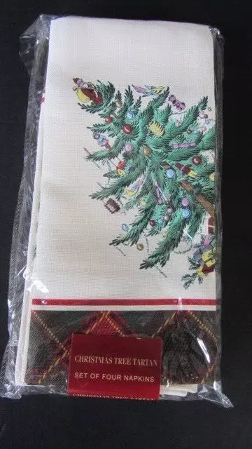 NWT Spode Christmas Tree Tartan Cloth Napkins Set of 4 Dinner Size 20 x 20 in