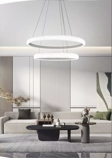 Lampadario A Sospensione Bianco Da Soffitto Anelli Sospesi Led Moderno Luce 51W