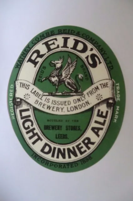 Mint Reids Light Dinner Ale Bottled In Leeds  Brewery Bottle Label
