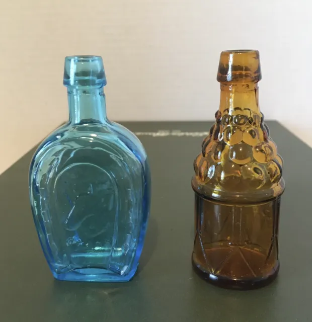 Vintage Small Wheaton Mini 3” Colored Glass Bottles Set Of 2