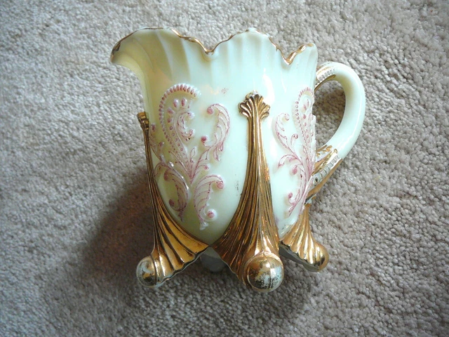 Antique Northwood Custard Glass Eapg Inverted Fan & Feather Creamer Pitcher Euc