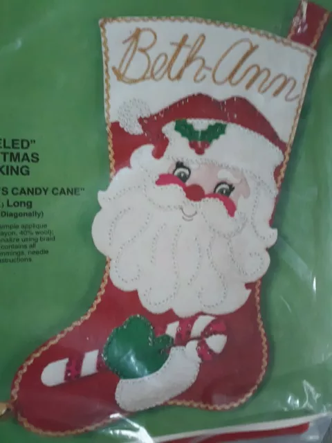 BUCILLA CHRISTMAS SANTA'S Candy Cane Stocking Kit Jeweled 3375 Rare ...