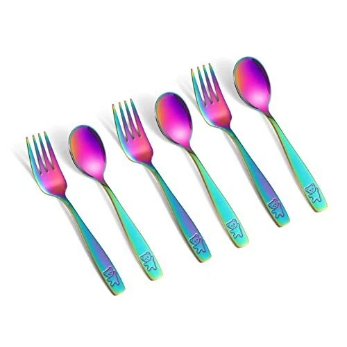 6 Pieces Toddler Utensils Kids Rainbow Silverware Stainless Steel Kids Utensi...