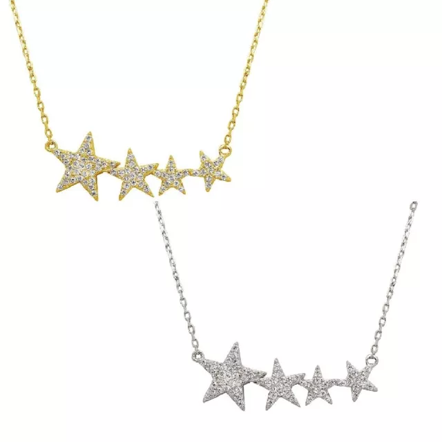 Sterling Silver Necklace w/ Graduated CZ Stones Stars Pendant