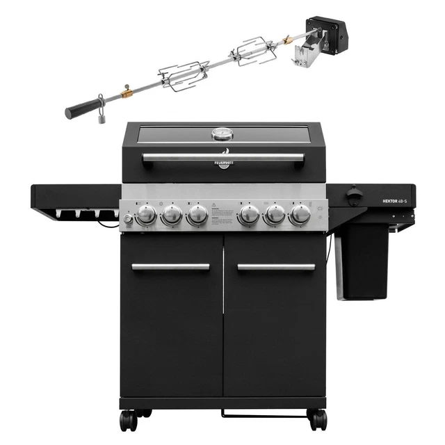 Feuergott Gas-Grillstation Hektor 4B-S inkl. Abdeckhaube + Drehspieß Gasgrill