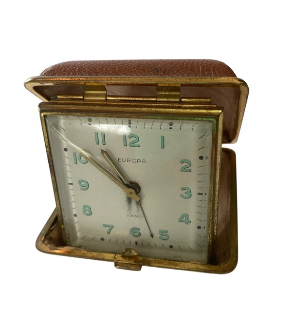 Réveil De Voyage Mécanique Vintage Europa, 2 Rubis, Boîtier Vert, Cadran Noir, Avec Sa Boîte
